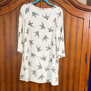 Off White Dress with Bird Print